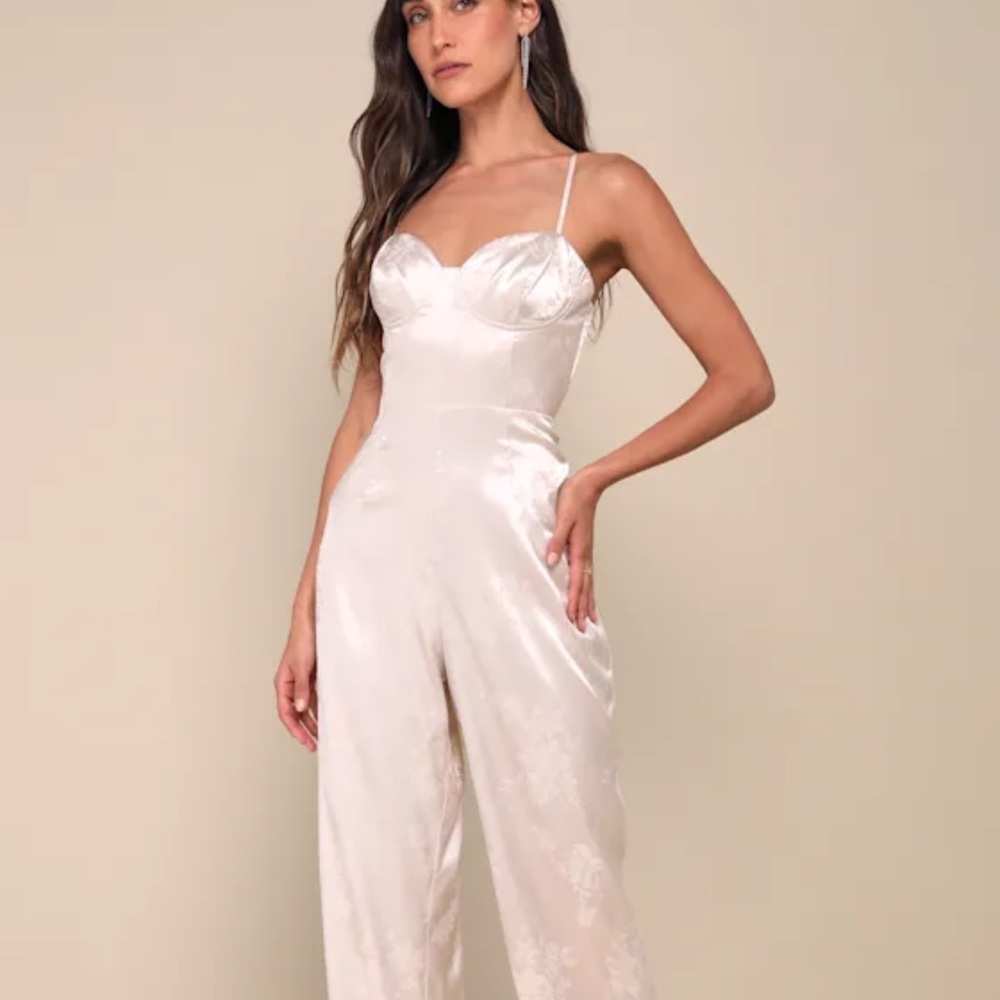 Lulu's Satin Cream Jumpsuit